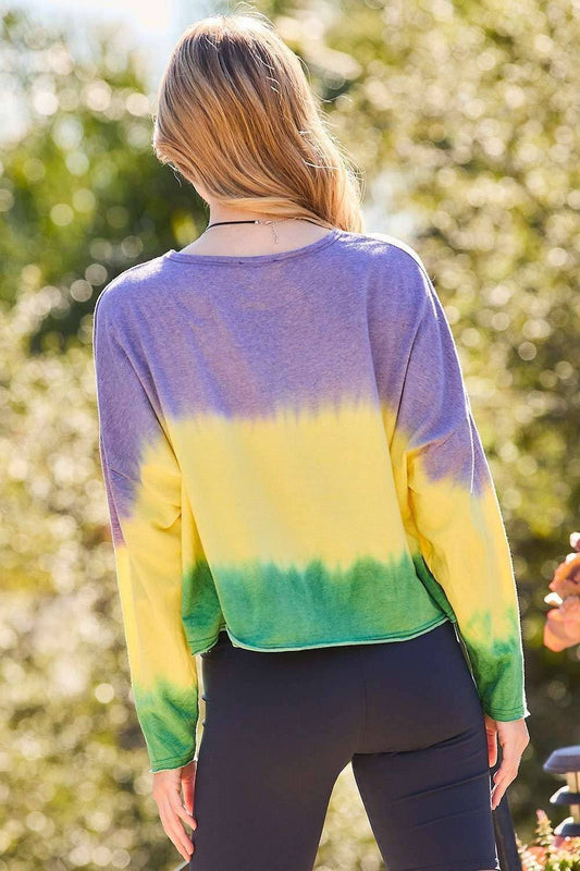 Wrinkled Look Fabric Long Sleeve Side Slit Top