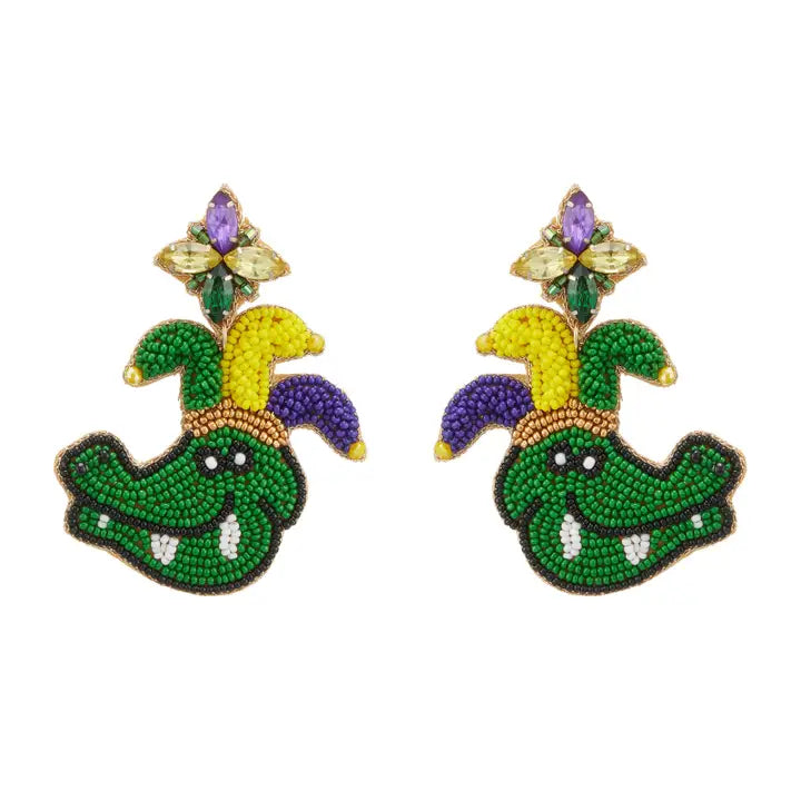 Mardi Gras Crocodile Seed Beads Earring
