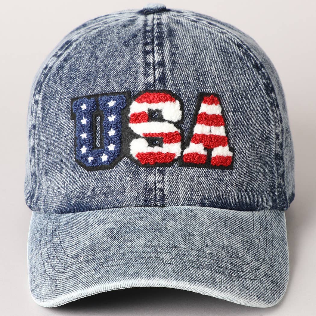 USA Letter Chenille Patch Baseball Cap- Light Blue