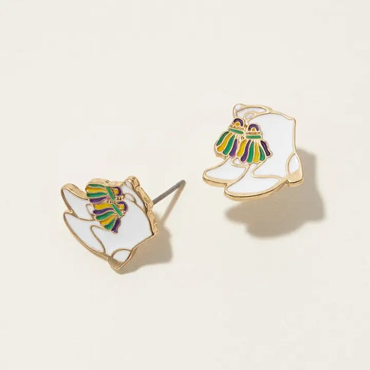 Mardi Gras Small Boots Stud Earrings