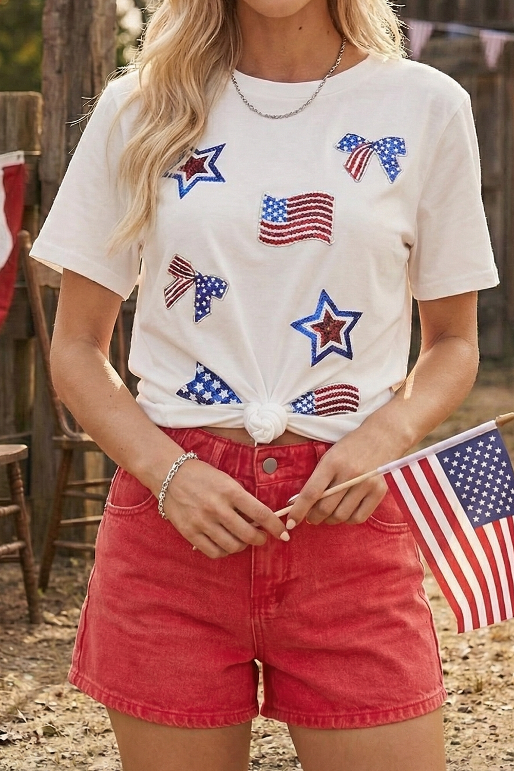 Fourth of July Sequin Patched Tee