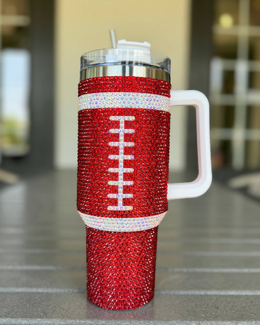 40 oz Crystal Red Football Tumbler