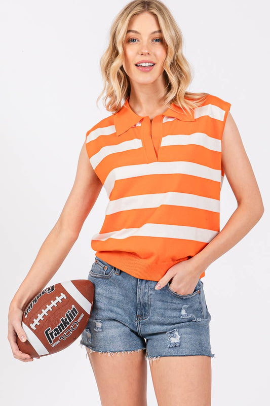 Striped Sleeveless Sweater Top