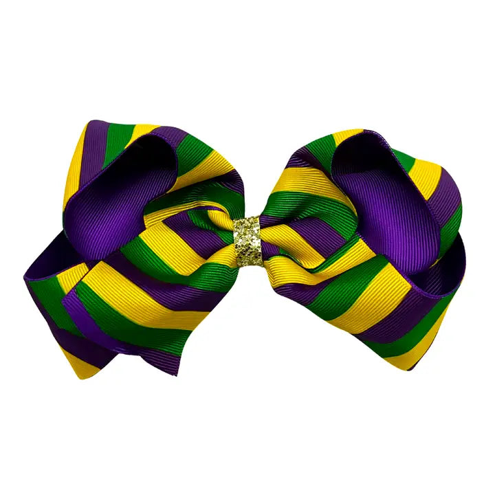 Mardi Gras Stripe Bow with Clip