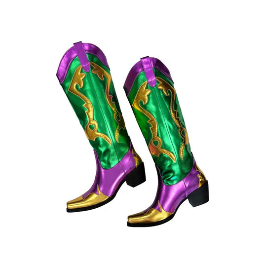 Mardi Gras Metallic Cowboy Boots Adult