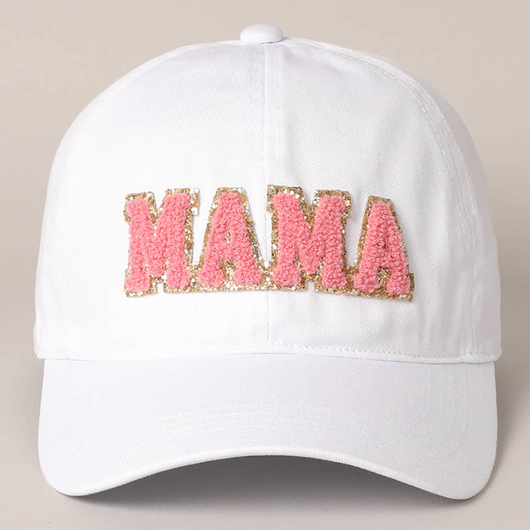 MAMA Chenille Letter Patch Cotton Baseball Cap- Hot Pink
