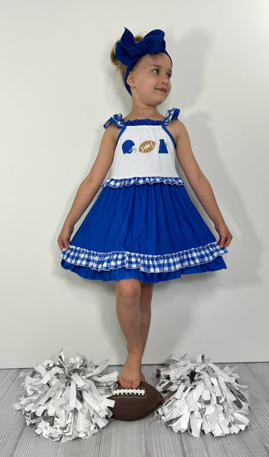 Team Spirit Girls Dress- Blue Embroidery