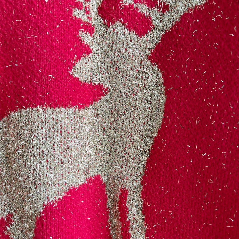 Fawn Gold Christmas Knitted Sweater- Red