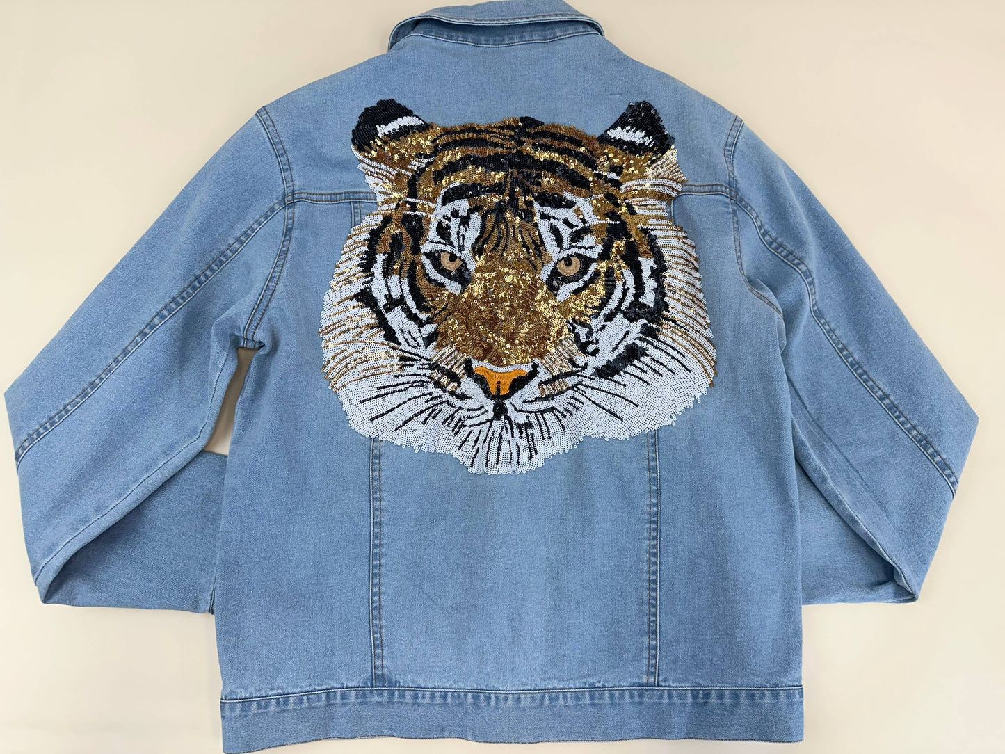 Women's Sequin Embroidery Tiger Denim Jacket