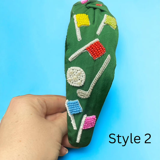 Golf Seed Beaded Headband- Green