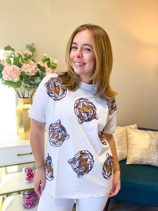 Game Day Tigers Sequin Top