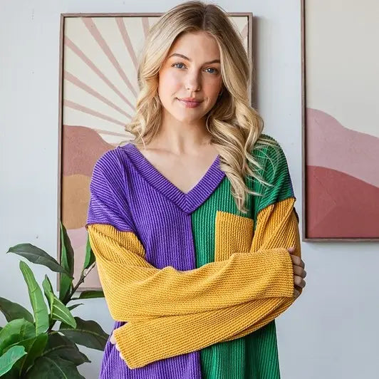 Mardi Gras Ribbed Long Sleeve Top