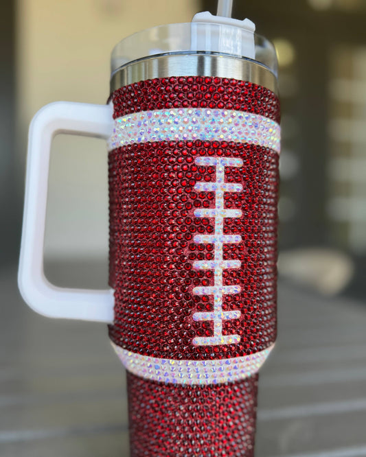 40oz Crystal Burgundy Football Tumbler