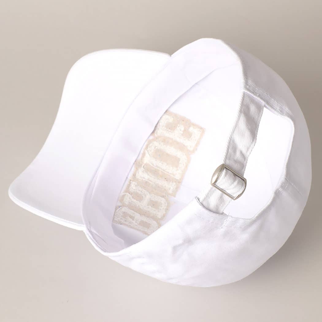 BRIDE Chenille Letter Patch Cotton Baseball Cap- White