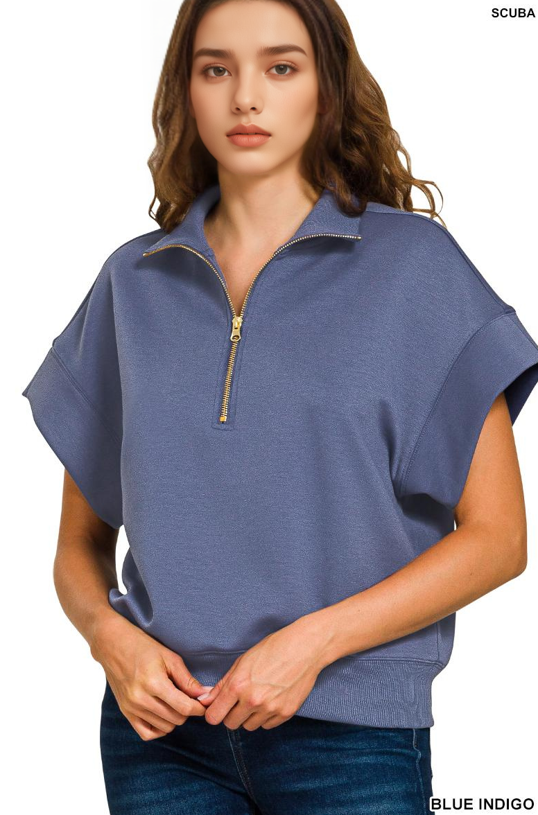 Scuba High Neck Half Zip Short Sleeve Pullover