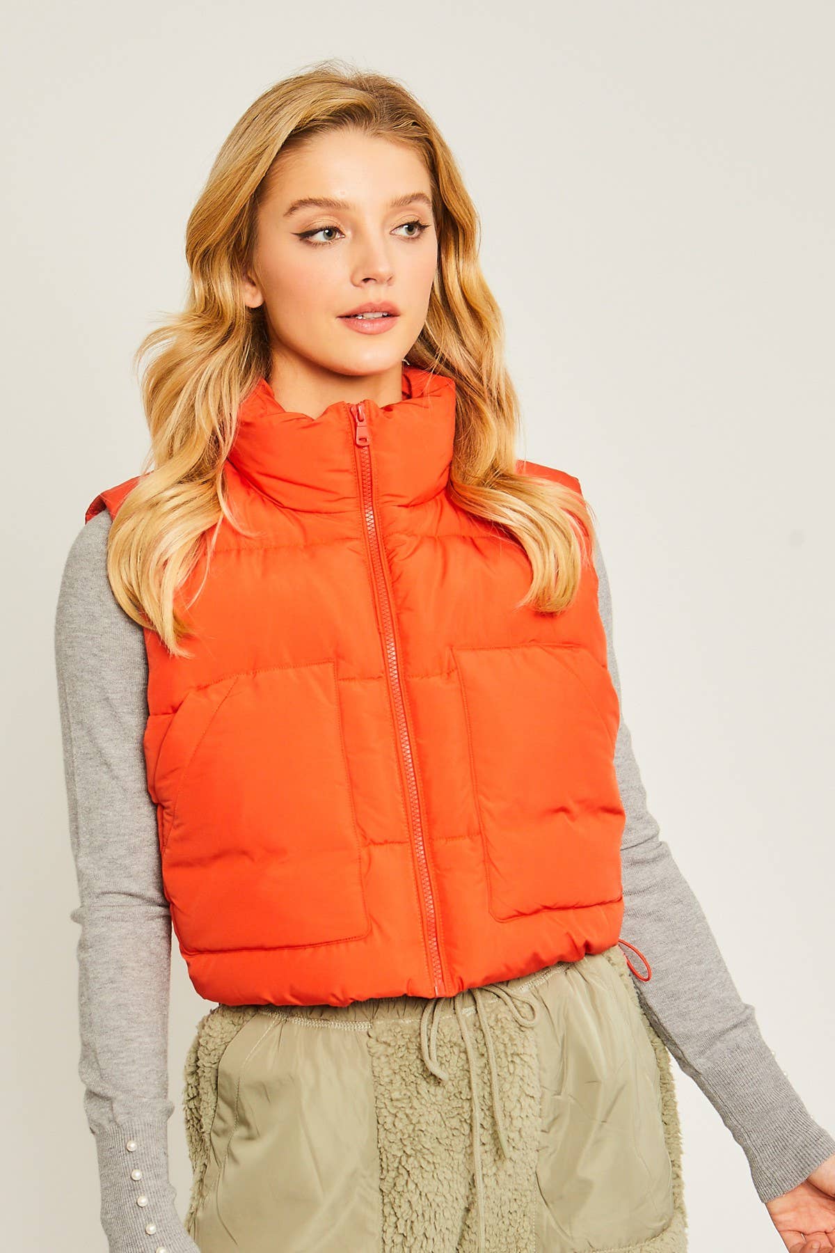 Puffer Vest With Pockets- Green