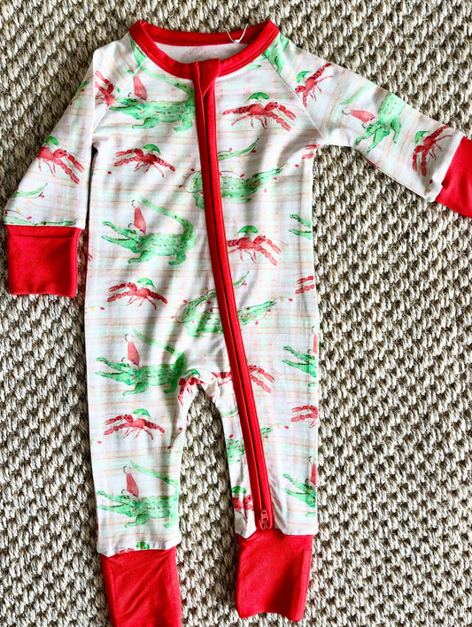 Gator & Crawfish Christmas Zipper Onesie