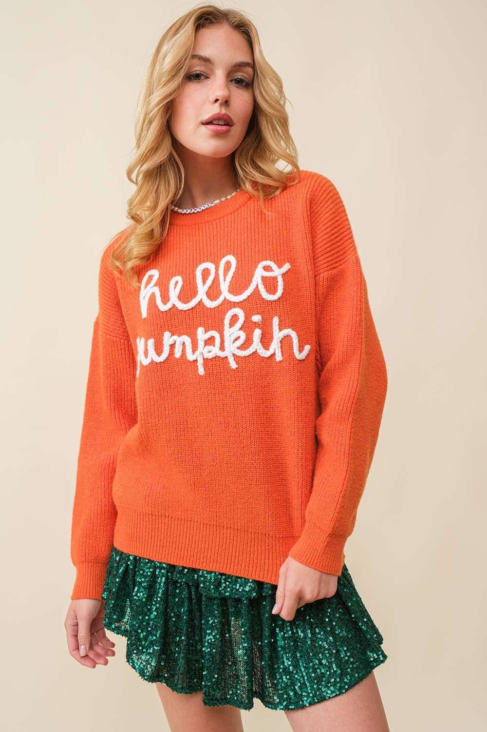Pumpkin Letter Sweater- Burnt Orange