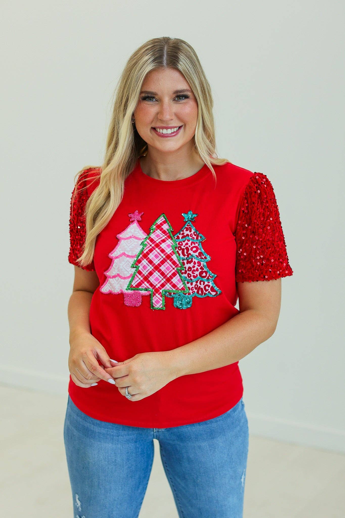 Christmas Tree Patch Top- Red