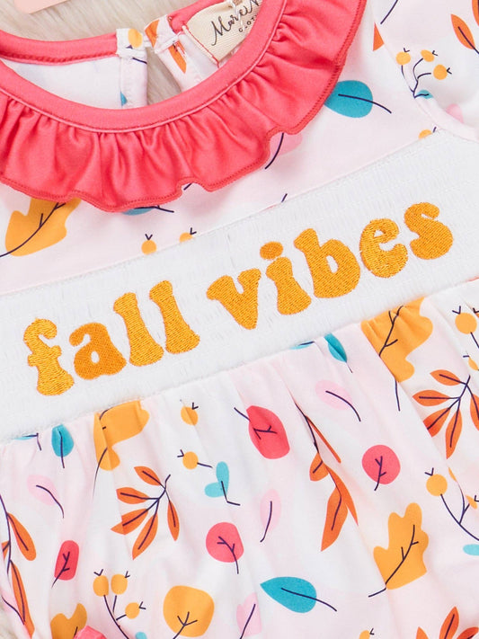 Fall Vibes Smocked Ruffle Leaves Bubble