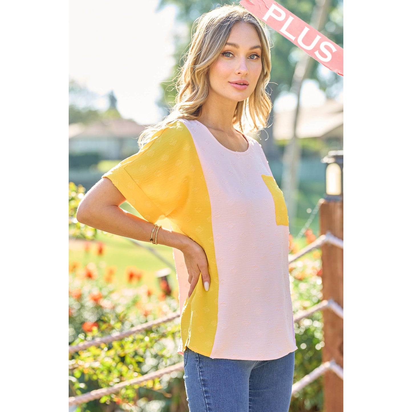 Purple Yellow Color Block Top