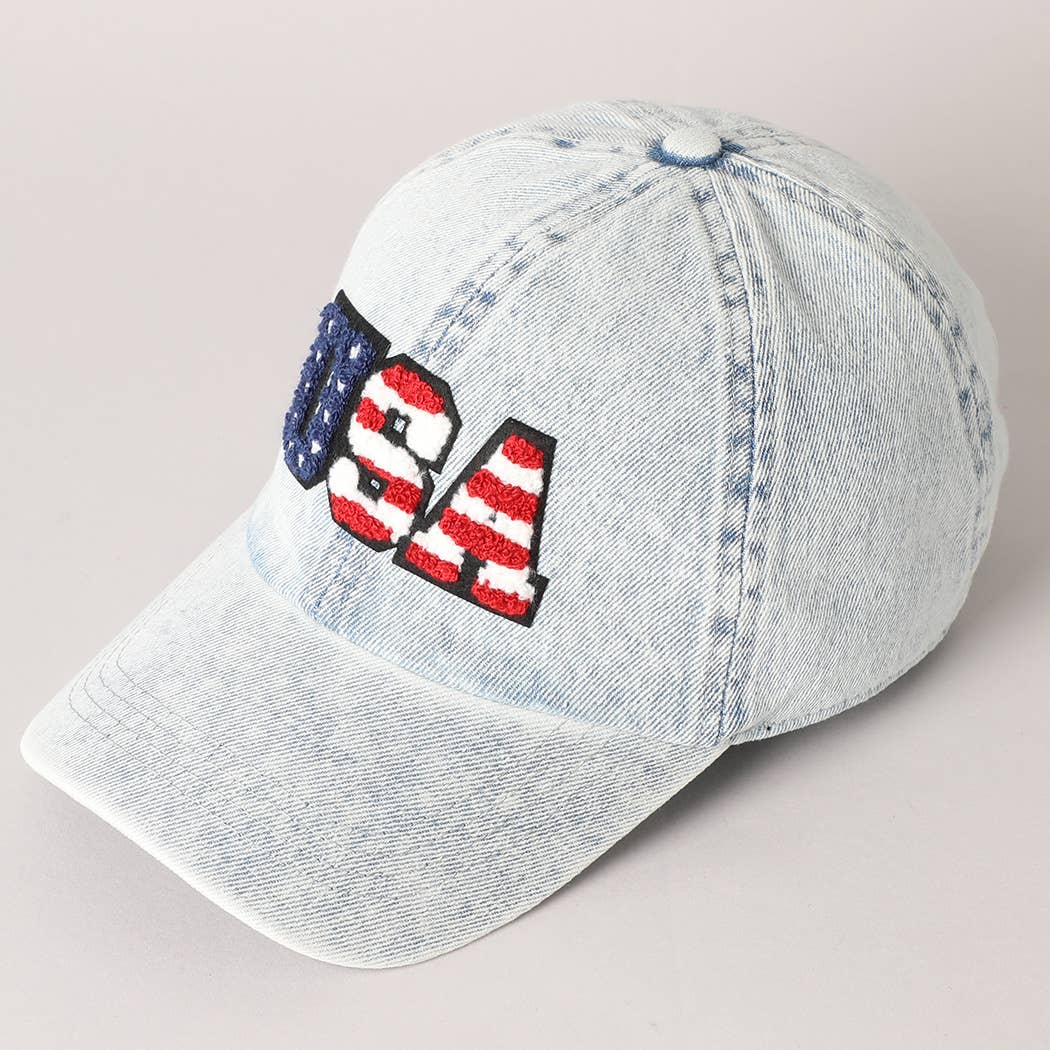 USA Letter Chenille Patch Baseball Cap- Light Blue