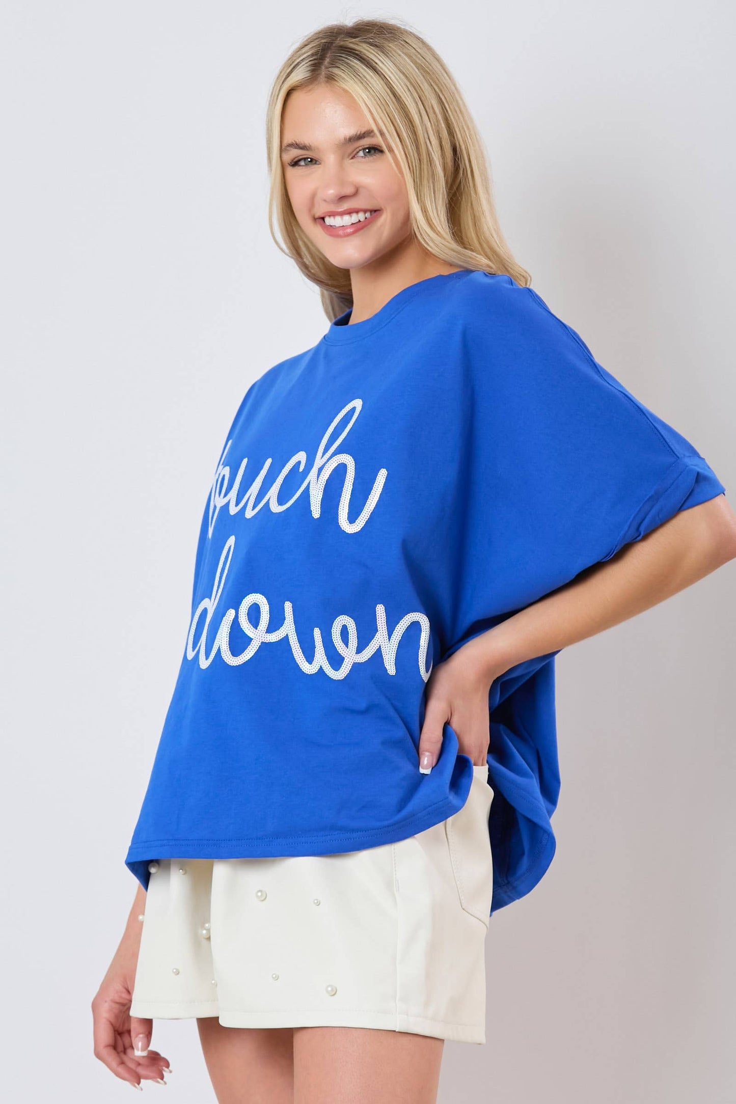 Touch Down Sequin Embroidery Oversized Top- Purple