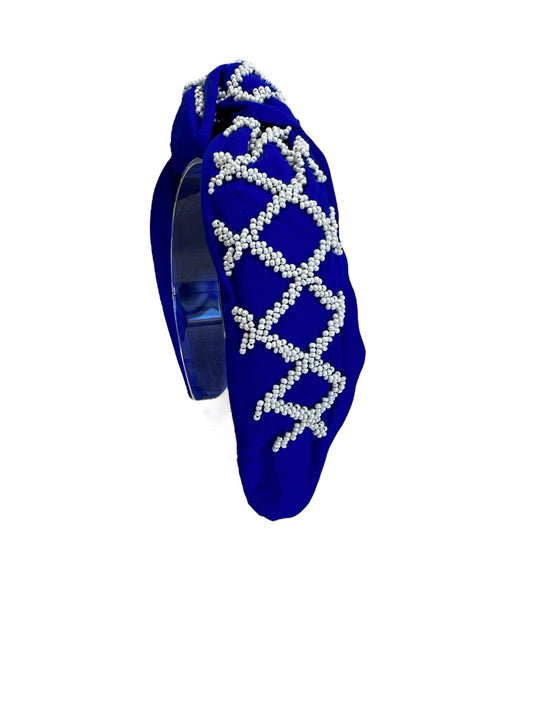 Game Day Headband - Royal Blue and White Criss Cross