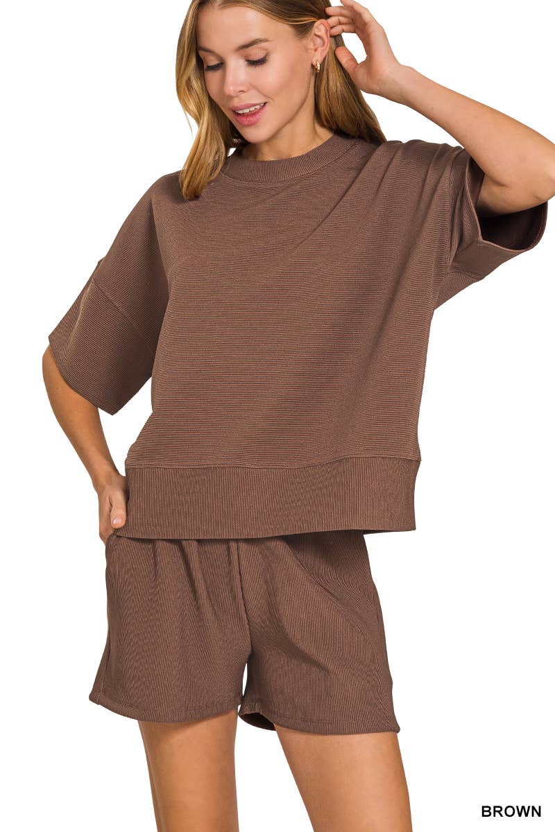 Ribbed Round Neck Tee & Shorts Set
