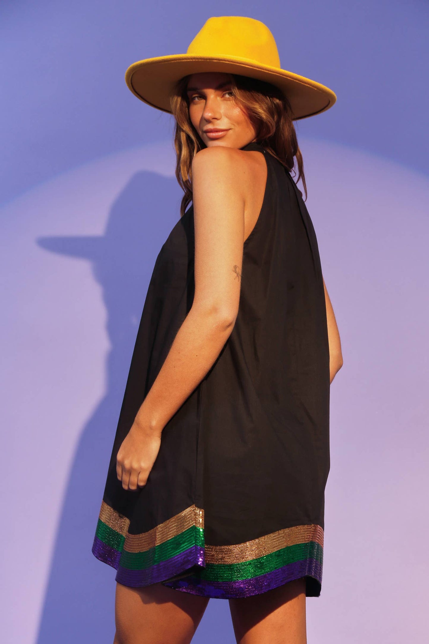 Sequin Wave Halter Mini Dress - Black