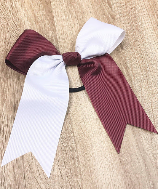 School Spirit Cheer Bows: Maroon/White