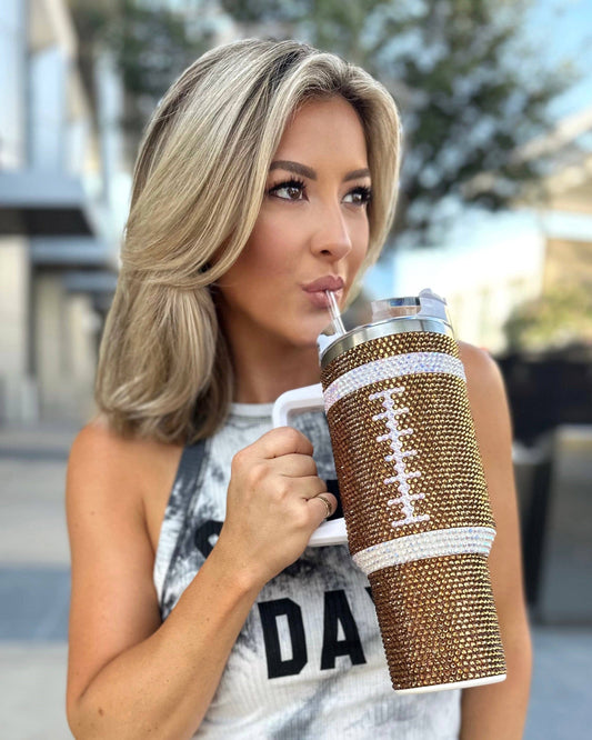 40oz Crystal Brown Football Tumbler