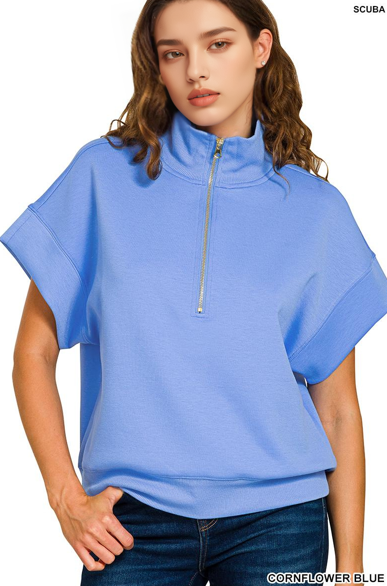 Scuba High Neck Half Zip Short Sleeve Pullover