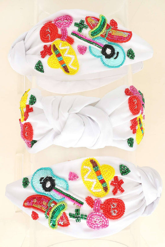 Cinco De Mayo Seed Bead Headband- White