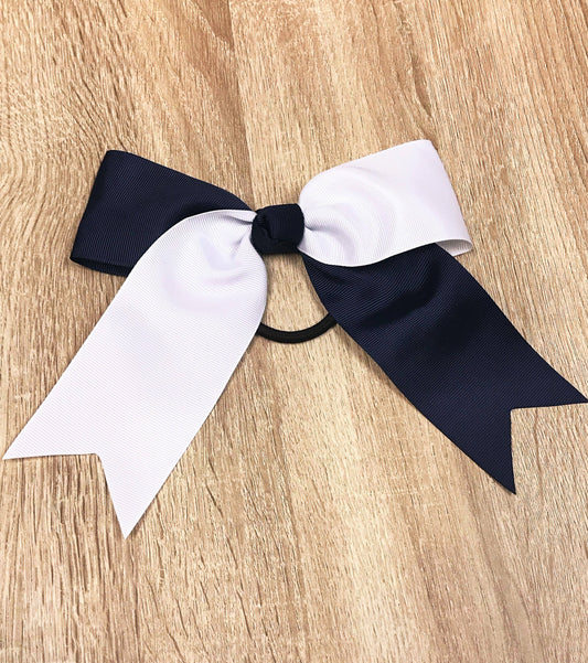 School Spirit Cheer Bows: Navy/White