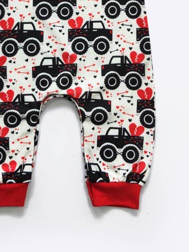 Love Monster Truck Boy Romper Valentine