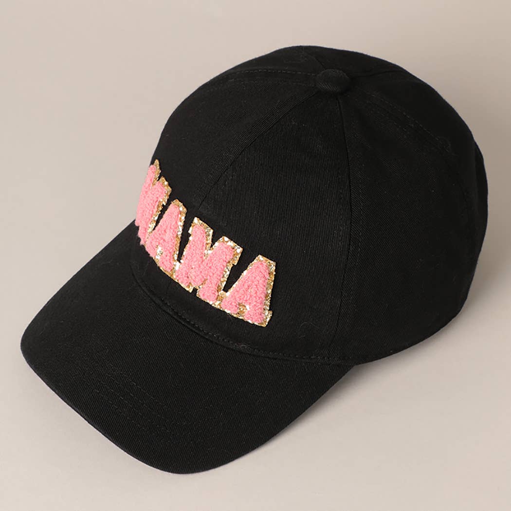 MAMA Chenille Letter Patch Cotton Baseball Cap- Hot Pink