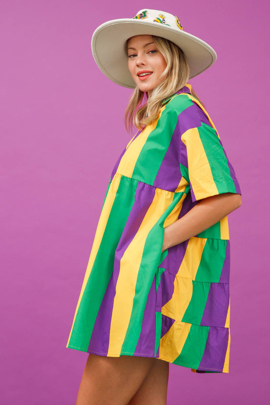 Mardi Gras Striped Shirt Dress