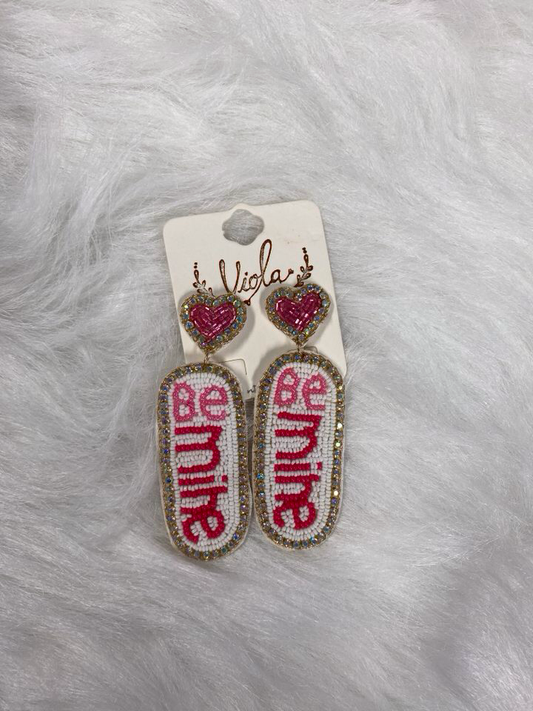 Viola Pink Heart 'Be Mine'  Seed Bead Earrings