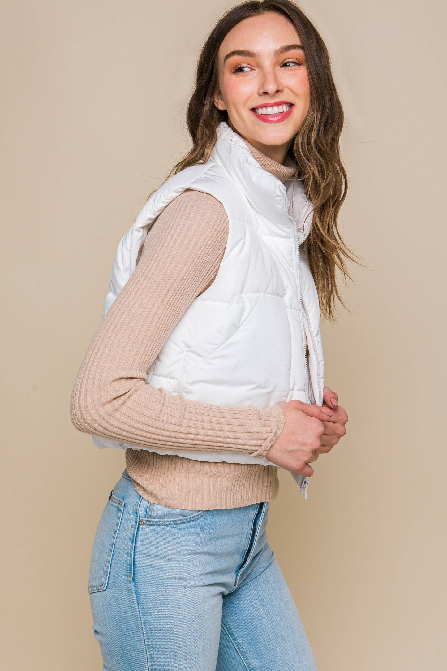Puffer Vest With Pockets- Fuchsia