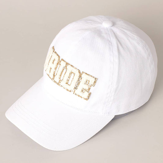 BRIDE Chenille Letter Patch Cotton Baseball Cap- White