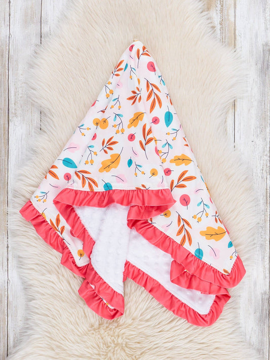 Fall Vibes Ruffle Leaves Minky Blanket