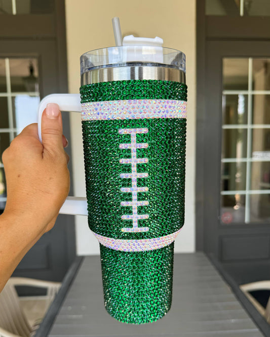 40 oz Crystal Green Football Tumbler