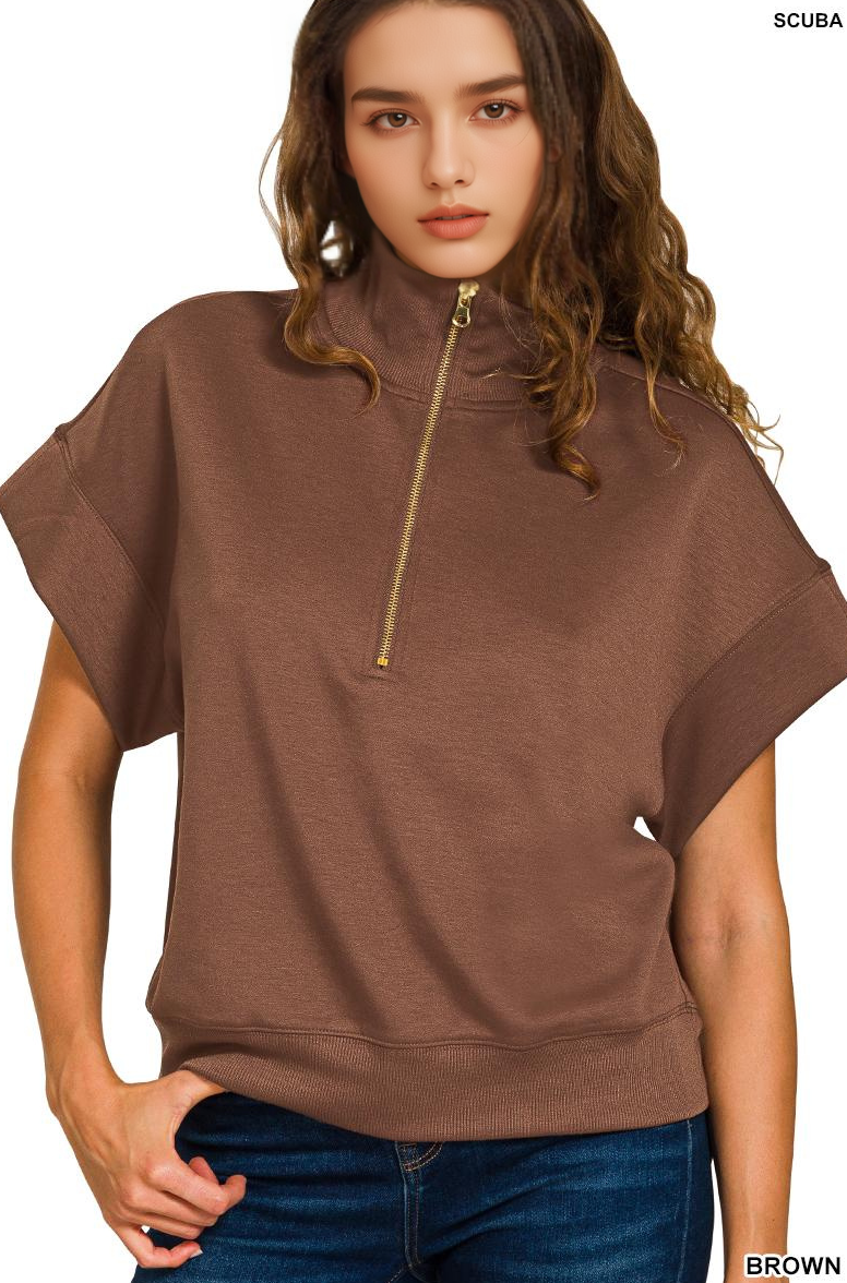 Scuba High Neck Half Zip Short Sleeve Pullover