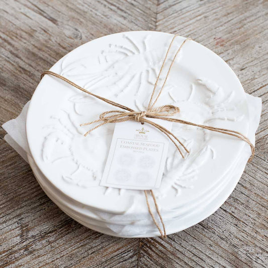 Coastal Seafood Embossed Plates   White   8"   Set of 4