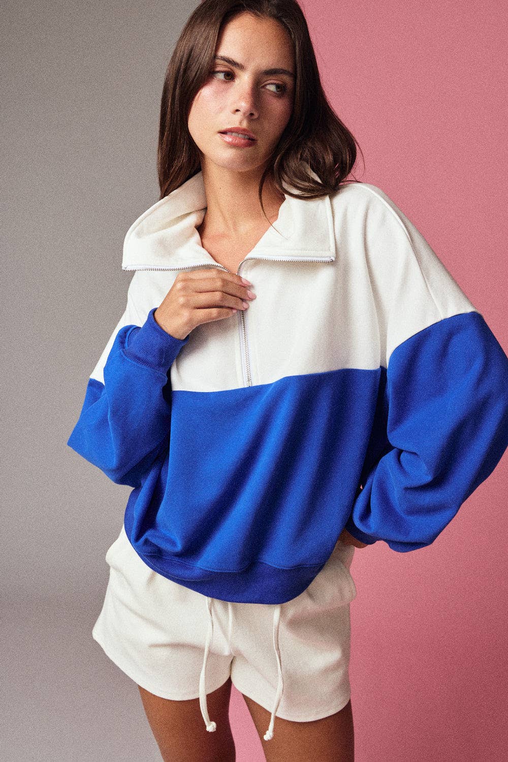Royal Blue Colorblock Half Zip Pullover