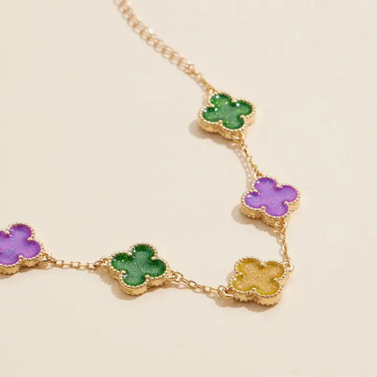 Mardi Gras Floral Link Bracelet with Colorful Charms Festive Jewelry