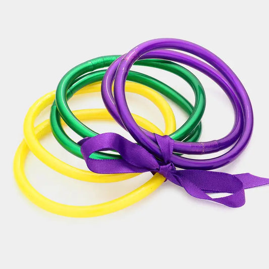 Mardi Gras Glitter Bangle Bracelets 6 pcs