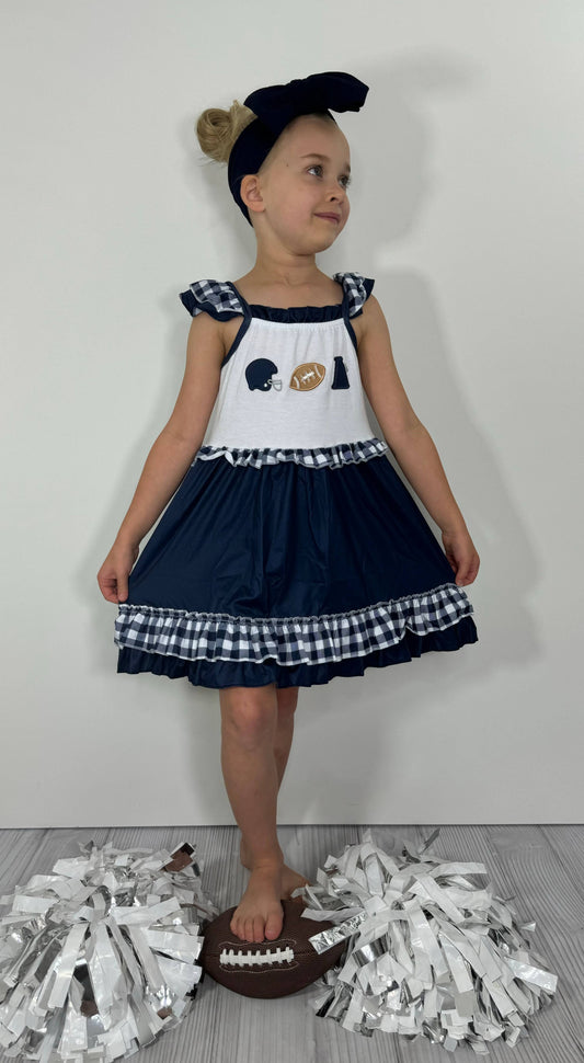 Team Spirit Girls Dress- Navy Embroidery