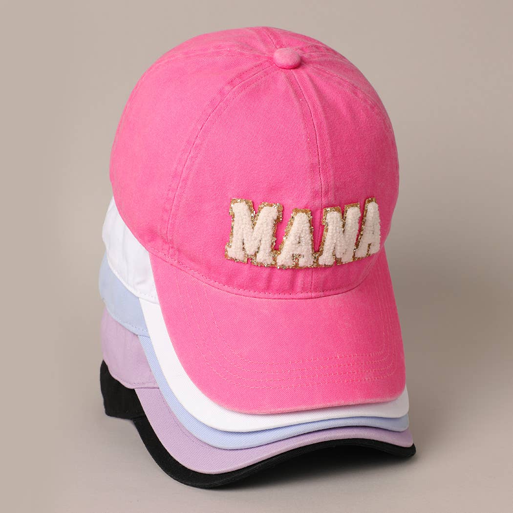 MAMA Chenille Letter Patch Cotton Baseball Cap- Hot Pink